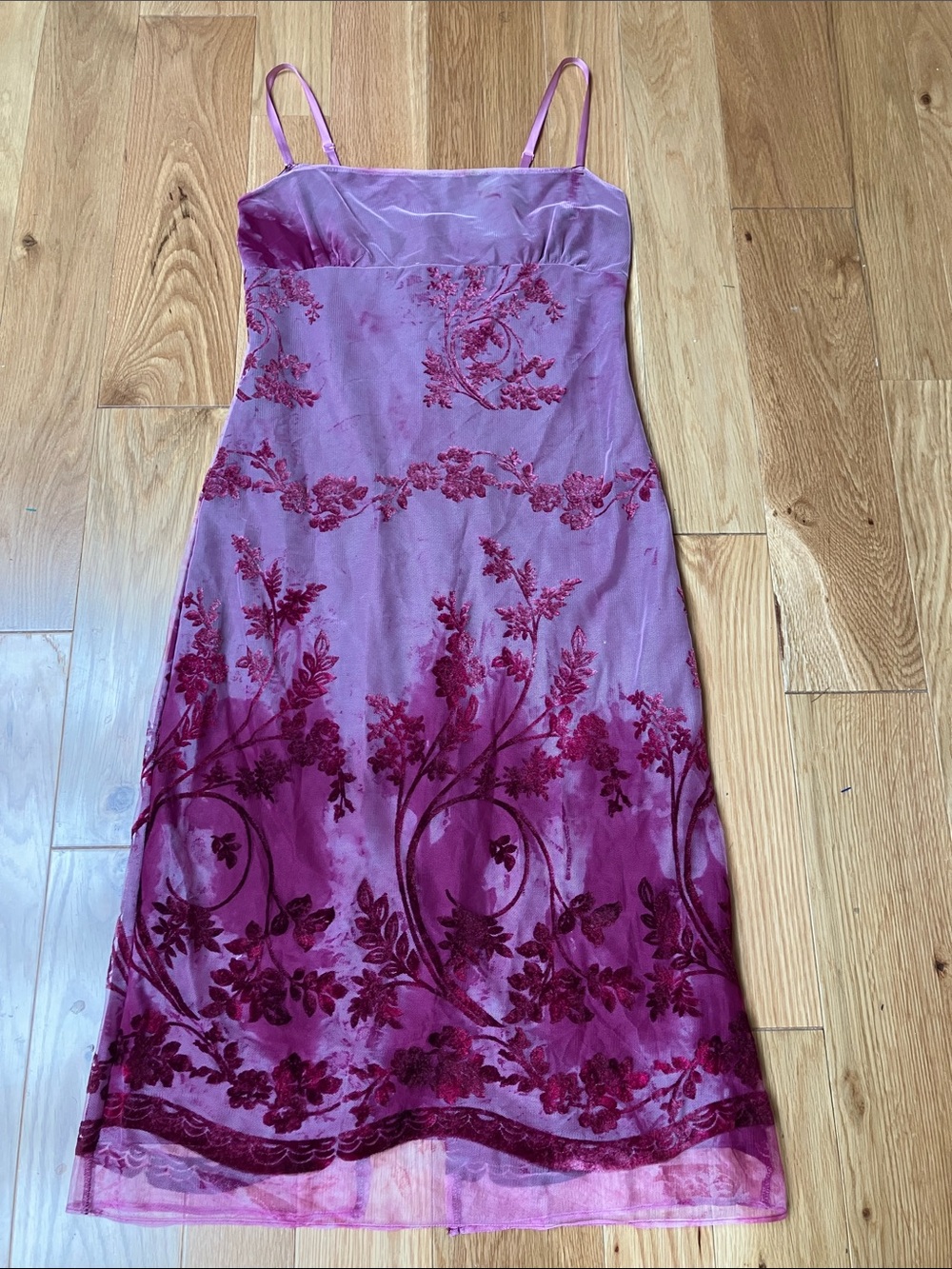Vintage Necessary Objects velvet mesh overlay Floral Midi Slip Dress